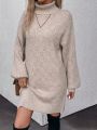 Turtleneck Drop Shoulder Sweater Dress Without Belt