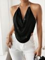 SHEIN X Jessie SHEIN Privé Dangling Rhinestone Detail Chain Shoulder Strap Tank Top