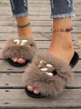 Women's Plush Open Toe Slippers, Comfortable And Warm, Non-slip And Breathable, Suitable For Indoor And Outdoor Use