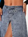 Asavvy Split Thigh Denim Skirt