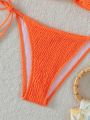 SHEIN Swim Vcay Smocked Halter Bra & Thong Bottom 2 Piece Bathing Suit