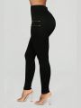 SHEIN LUNE Plus Size High Waisted Leggings With Zipper Decoration