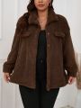 SHEIN LUNE Plus Size Women's Faux Pocket Plush Coat