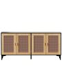 Sideboard Buffet Cabinet with Storage, Console Table Rattan Cabinet with Handmade Natural Rattan Doors and Adjustable Shelf, Accent Storage Credenzas for Living Room, Hallway,multifunctional use,black and wood