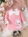 Baby Girls' Lovely Cat Print Bowknot Decor Elegant Dress