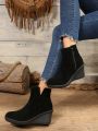 Women's Wedge Heels Platform Ankle Boots, Side Zipper Closure, Comfortable, Vintage Design, Plus Size Available