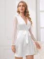 Ladies' Mesh Paneled Long Sleeve Nightgown