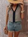 Women'S Sleeveless Button Down Shirt With All-Over Print