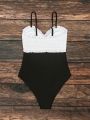 SHEIN Swim Chicsea Women's Color Block One Piece Swimsuit With Bowknot And Ruching Detail On Chest