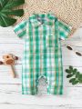 Baby Boys' Casual Short Sleeve Checked Romper For Spring