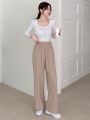 DAZY Solid Elastic Waist Straight Leg Pants