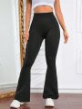 Wide Waistband Waist Flare Leg Pants