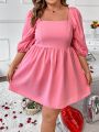 SHEIN MOD Plus Size Women's Puff Sleeve Dress