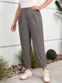 SHEIN LUNE Plus Size Solid Color Pleated Cuffed Hem Pants