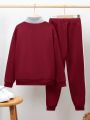 SHEIN Boys' Colorblock Stand Collar Sweatshirt And Long Pants Set