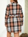 SHEIN LUNE Plus Size Plaid Belted Dress