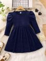 SHEIN Kids FANZEY Little Girl's Velvet Dress With Leg-of-mutton Sleeve