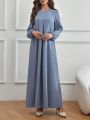 SHEIN LUNE Solid Lantern Sleeve Maxi Dress