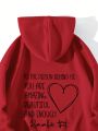 SHEIN LUNE Women's Love Slogan Print Drawstring Hooded Fleece Pullover