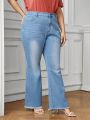 Plus Size Raw Hem Flared Jeans