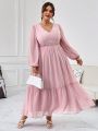 SHEIN Privé Plus Size Ruffle Hem Lantern Sleeve Dress