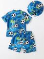 Toddler Boys' Soccer Printed Hawaiian Shirt And Swim Trunks, Swimwear Set