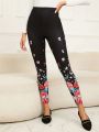 EMERY ROSE Women's Knitted Floral Pattern High Waist Leggings Pants