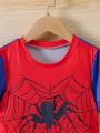 Boys' Casual Spider Web Print Color Block Short Sleeve T-shirt