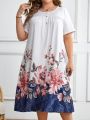 EMERY ROSE Plus Size Floral Printed Button Decorated Casual Dress