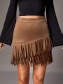 SHEIN Tall High Waist Fringed Hem Skirt