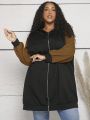 SHEIN CURVE+ Plus Two Tone Zip Up Hoodie