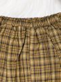 SHEIN Kids CHARMNG Girls' Plaid Skirt With Bow Decor For Teenagers