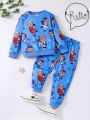 SHEIN Kids EVRYDAY Toddler Boys' Cartoon Printed Sweatshirt And Sweatpants Set