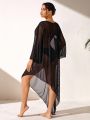 SHEIN Swim Basics Asymmetric Hem Mesh Overlay Women's Cover Up Dress