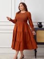 SHEIN Privé Plus Size Shirred Solid Color Puff Sleeve Dress