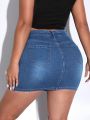 Plus High Waist Bodycon Denim Skirt