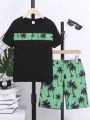 SHEIN Kids SUNSHNE Boys Coconut Tree Print Tee & Shorts