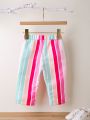 Infant Girls' Stripe Gradient Bowknot Decor Cute Sweet Pants For Spring And Autumn