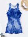 SHEIN Swim SPRTY Tie-dye & Hollow Out Back One-piece Swimsuit
