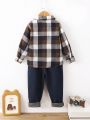 Toddler Boys' Plaid Shirt And Ripped Jeans