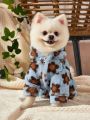 PETSIN Blue Rabbit Fur Floral Print Plush Warm Jacket