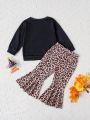 2pcs/set Baby Girls' Interesting Leopard Print Bell Bottom Pants Daily Casual Sweet & Cool Outfits For Fall