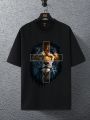 Manfinity LEGND Men's Lion & Cross Printed Loose Short Sleeve T-Shirt