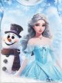 SHEIN Kids QTFun Toddler Girls' Lovely Snowman Princess & Snowflake Print T-shirt