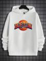 Men'S Plus Size Basketball & Letter Print Hooded Fleece Sweatshirt