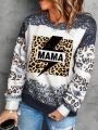 Plus Size Women's Letter & Leopard Print Round Neck Sweatshirt