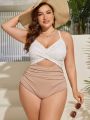 SHEIN Swim Classy Plus Size Women's Cross Front Polka Dot Printed Ruched One Piece Swimsuit