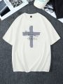 Men's Plus Size Cross And Slogan Print T-shirt