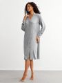 SHEIN Leisure Women's Solid Color Front Button Home Wear Dress