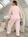 Plus Size Women's Letter Embroidery Plush Pajama Set